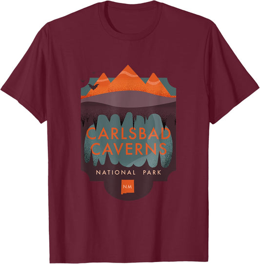 Vintage Carlsbad Caverns National Park New Mexico Bat Caves T-Shirt - T-Shirt | Maroon