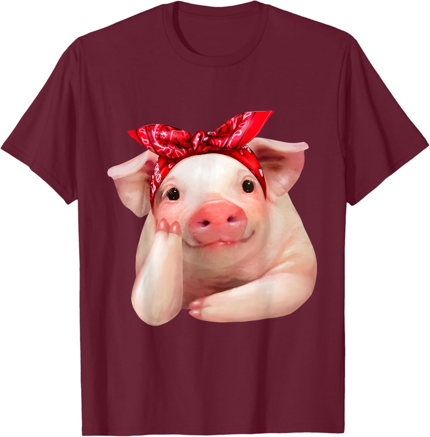Red Bandanna Pig Funny I Love Piggy T Shirt T-Shirt - T-Shirt | Maroon