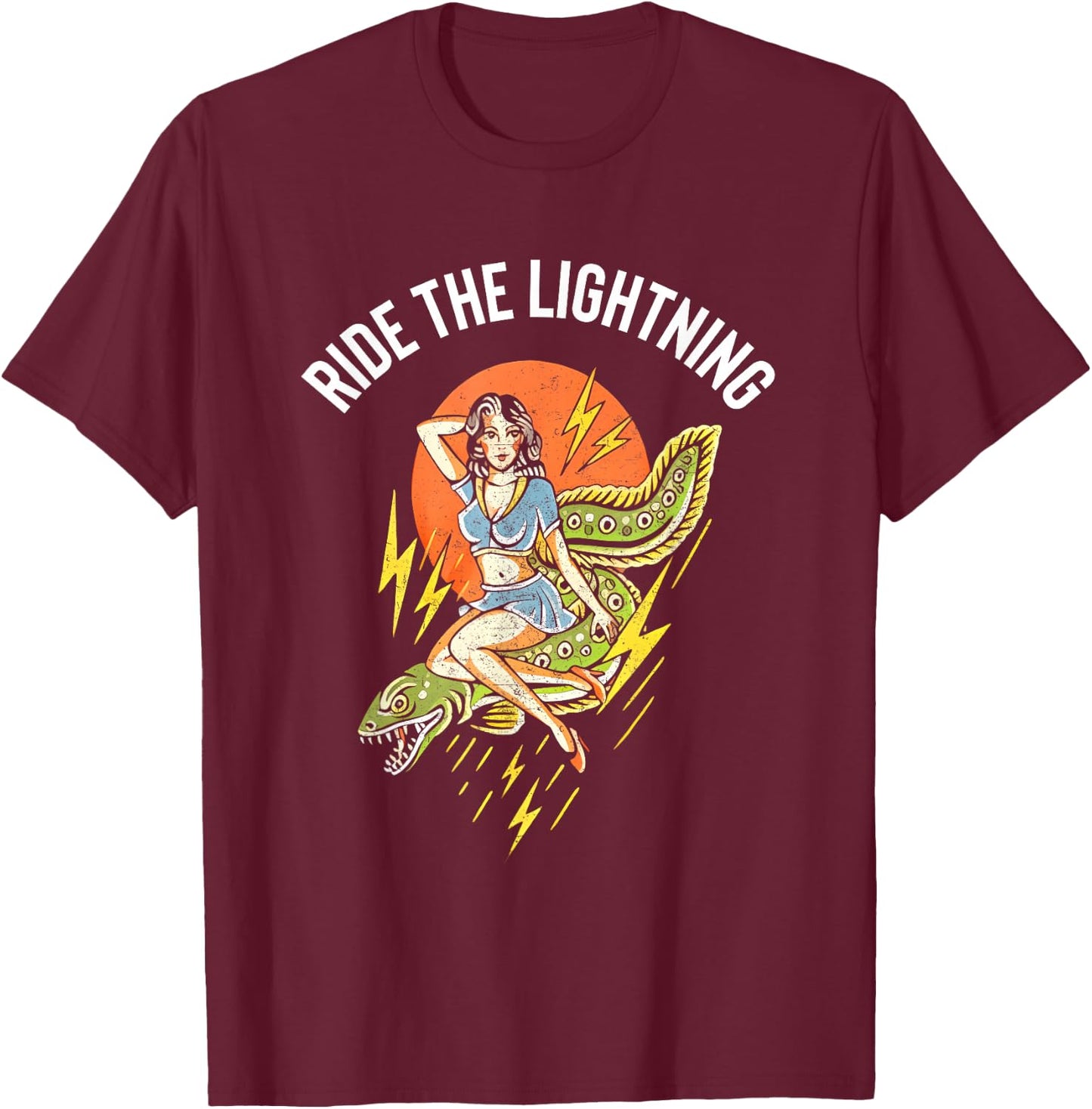 RIDE THE LIGHTNING , Small, Black T-Shirt - T-Shirt | Maroon