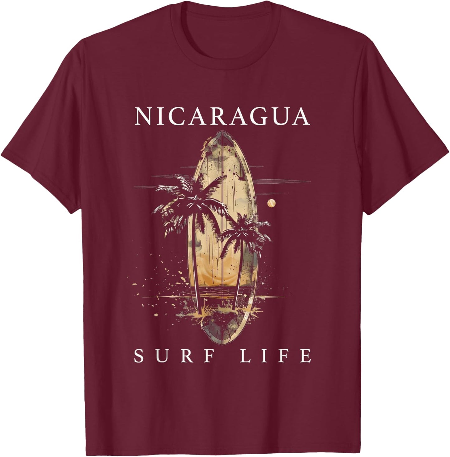 Nicaragua Nica Surf Vintage Surfer T-Shirt - T-Shirt | Maroon