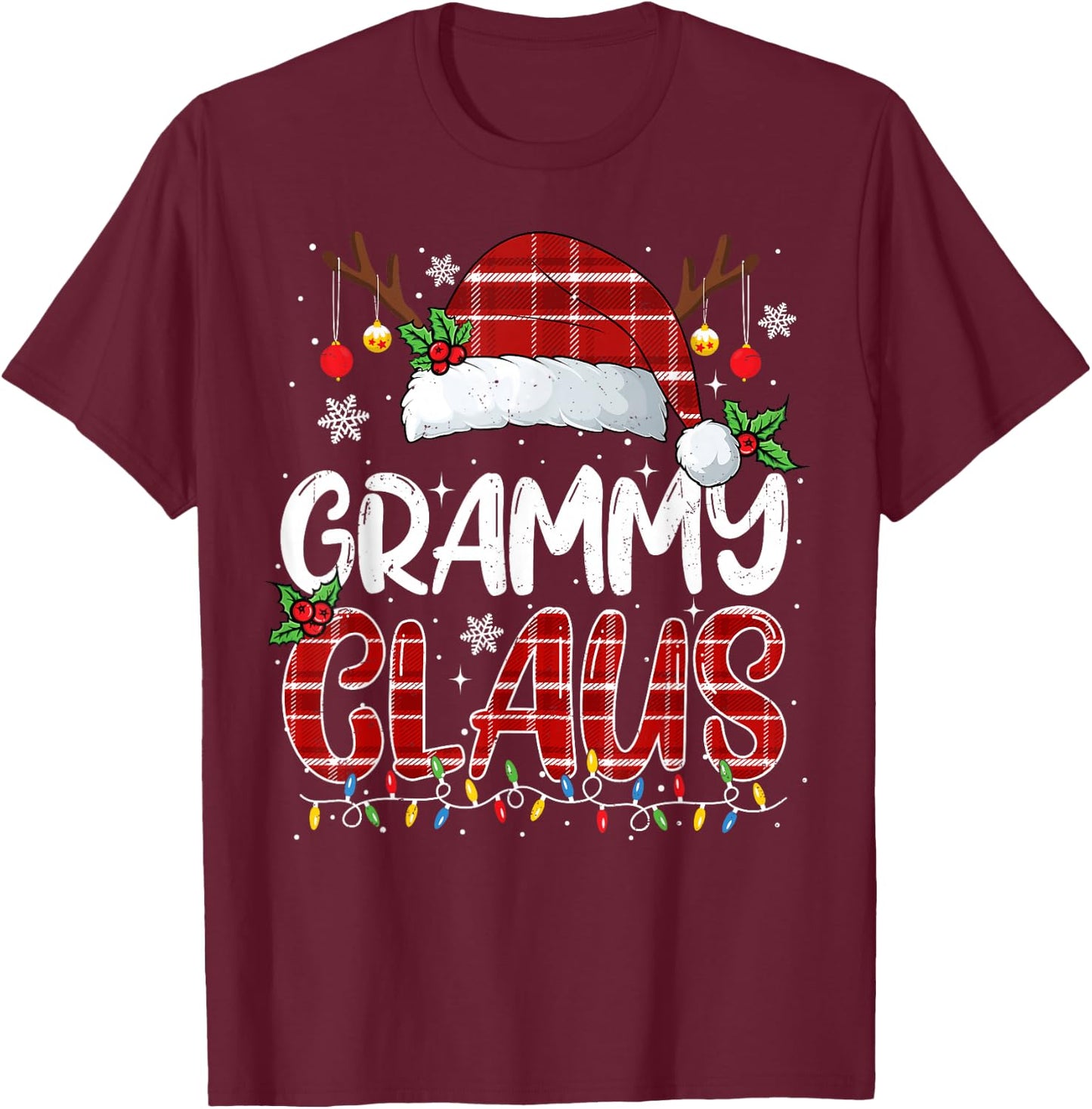 Grammy Claus Christmas Lights Pajama Family Matching T-Shirt - T-Shirt | Maroon