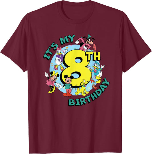 Disney Mickey and Friends It's My Eighth 8th Birthday T-Shirt - T-Shirt | Maroon