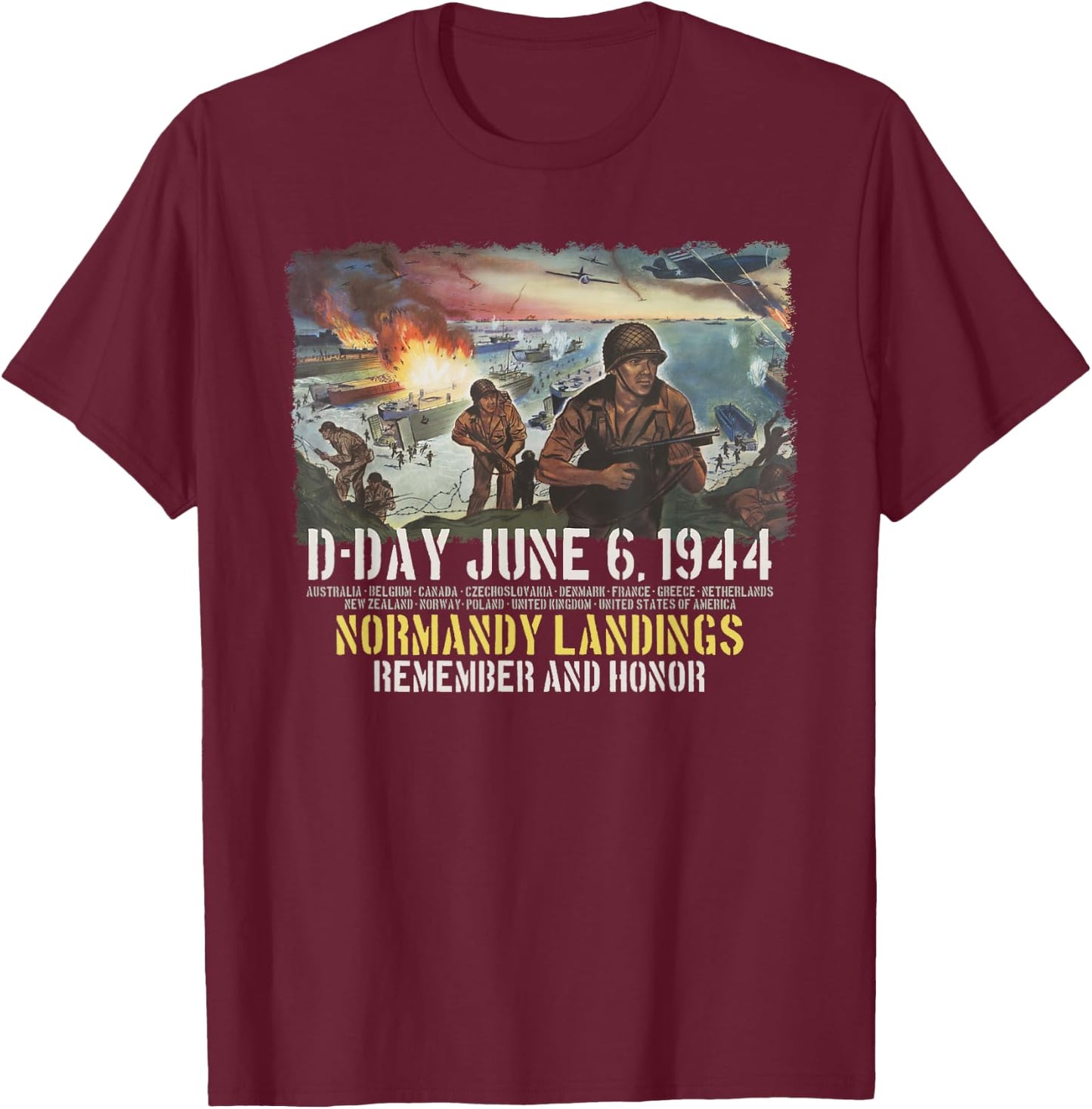 D-Day June 6, 1944 Normandy Landings Remember and Honor T-Shirt - T-Shirt | Maroon