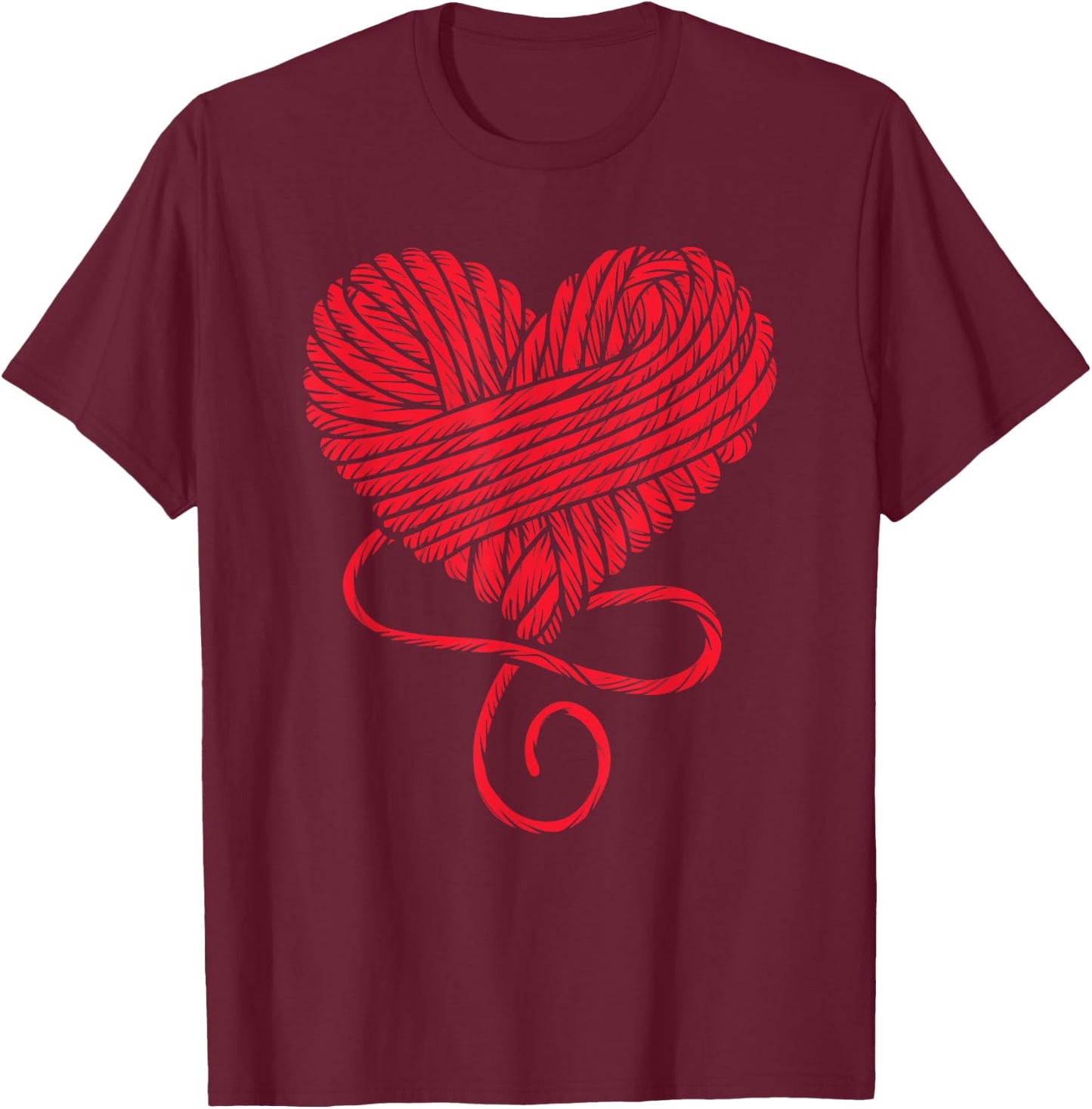 Yarn Crochet Knitting Lover Red Wool Heart Funny Graphic T-Shirt - T-Shirt | Maroon
