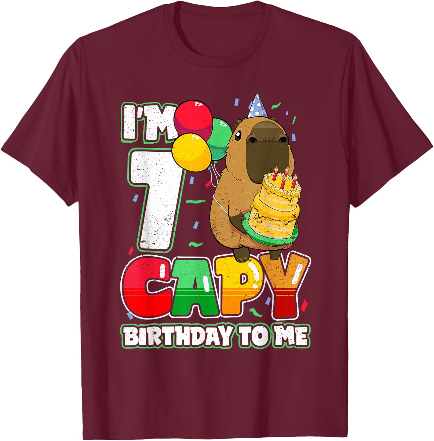 7 Years Old Capy Birthday to me 7th Birthday Capybara T-Shirt - T-Shirt | Maroon