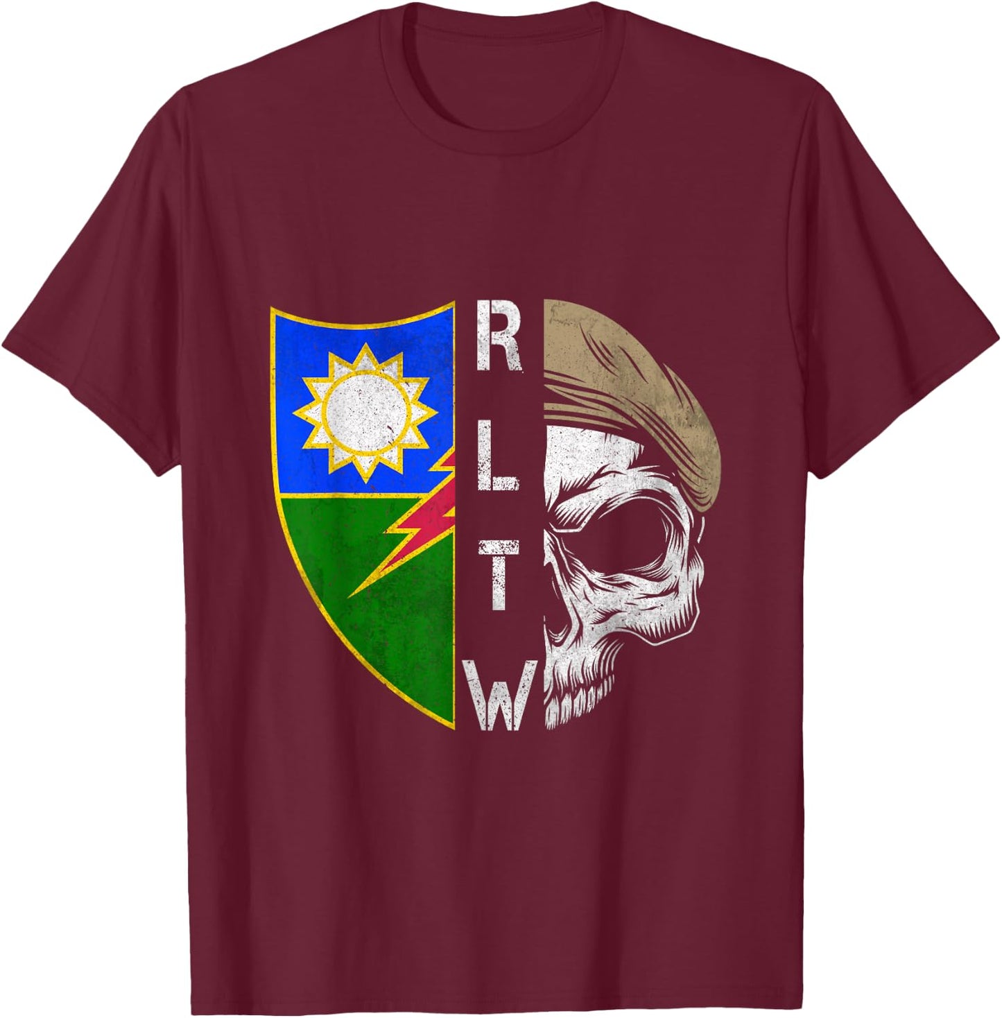 75th Ranger Regiment Skull Unit Crest RLTW Beret Veteran T-Shirt - T-Shirt | Maroon