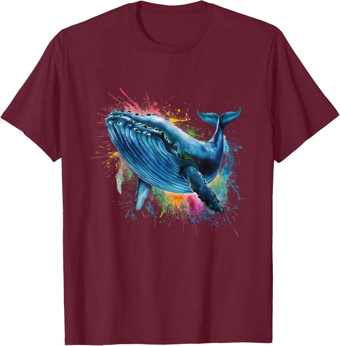 Blue Whale Men Woman Colorful Watercolor Blue Whale T-Shirt - T-Shirt | Maroon