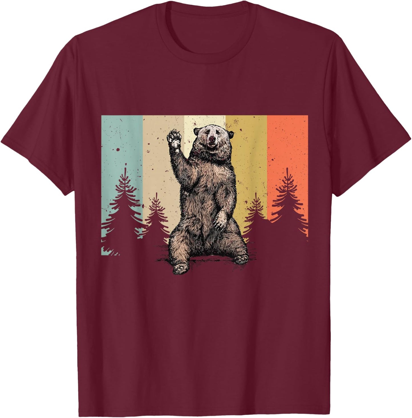Funny Bear Waving Hiking Camping Bear Hiking T-Shirt - T-Shirt | Maroon