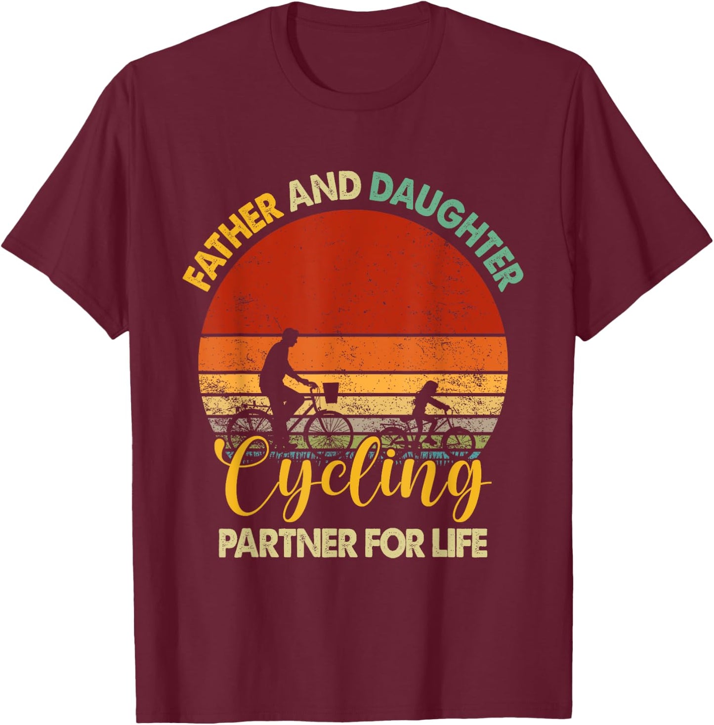 Retro Father Daughter Cycling Partner For Life Fathers Day T-Shirt - T-Shirt | Maroon