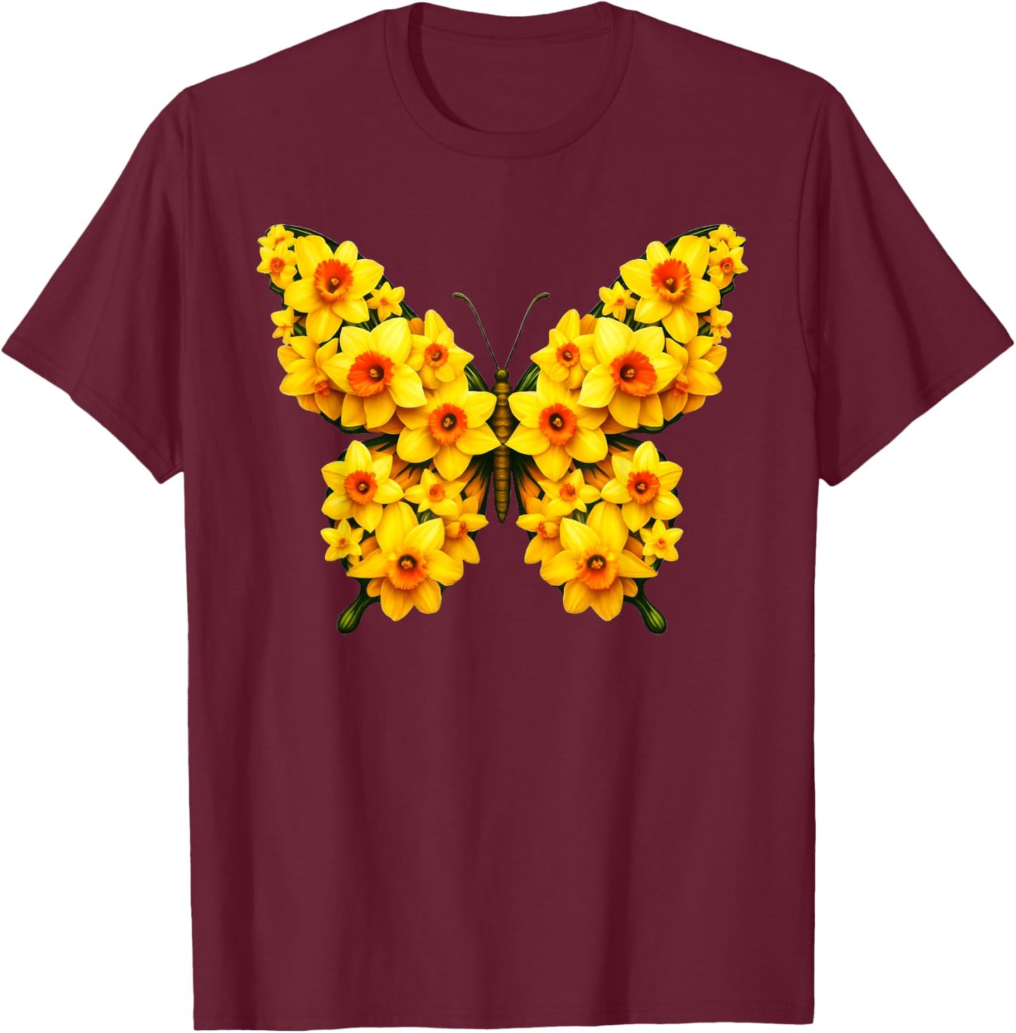 Daffodil Butterfly Flower Gardening Floral T-Shirt - T-Shirt | Maroon