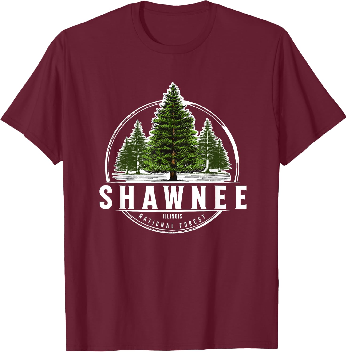 Vintage Pine Trees Shawnee National Forest Illinois Souvenir T-Shirt - T-Shirt | Maroon