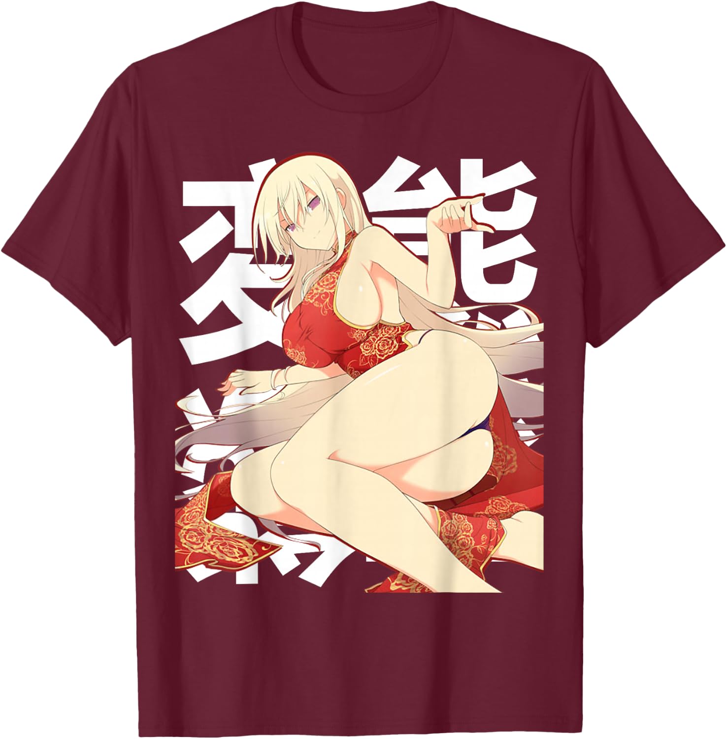 Japanese Anime Fans Beautiful Lewd FemDom Waifu JA2338D05V01 T-Shirt - T-Shirt | Maroon