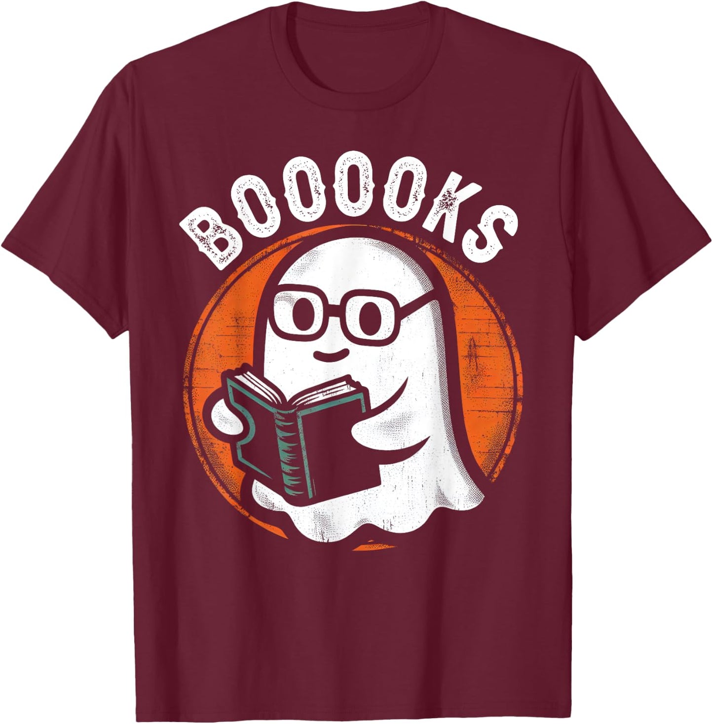 Cute Ghost Book Reading Books Lover Retro Halloween Teacher T-Shirt - T-Shirt | Maroon