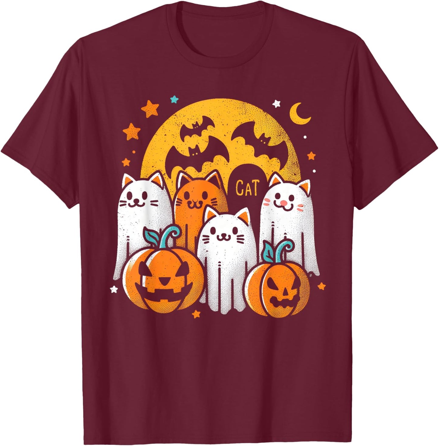Halloween Black Cats Ghosts Costume Women Girls Kids Toddler T-Shirt - T-Shirt | Maroon