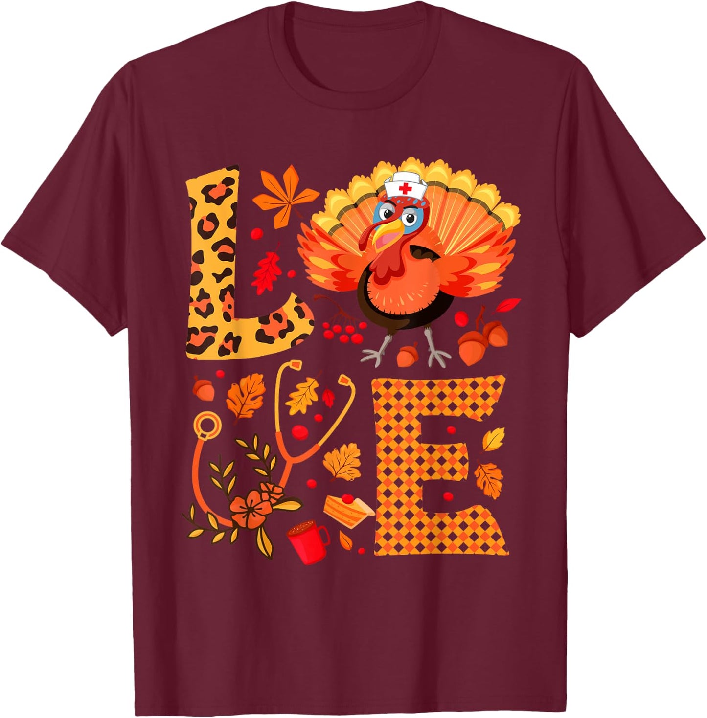 Nurse Thanksgiving Shirt Health Worker Nursing Turkey Nurse T-Shirt - T-Shirt | Maroon