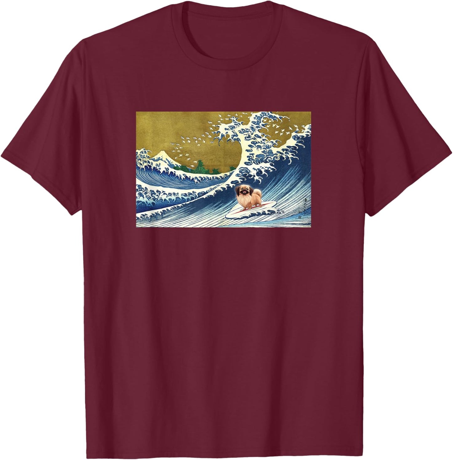 Cute Retro Vintage Surfing a Wave Pekingese Lover T-Shirt - T-Shirt | Maroon
