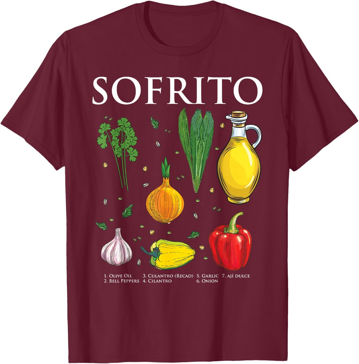 Puerto Rican Sofrito Ingredients T-Shirt - T-Shirt | Maroon