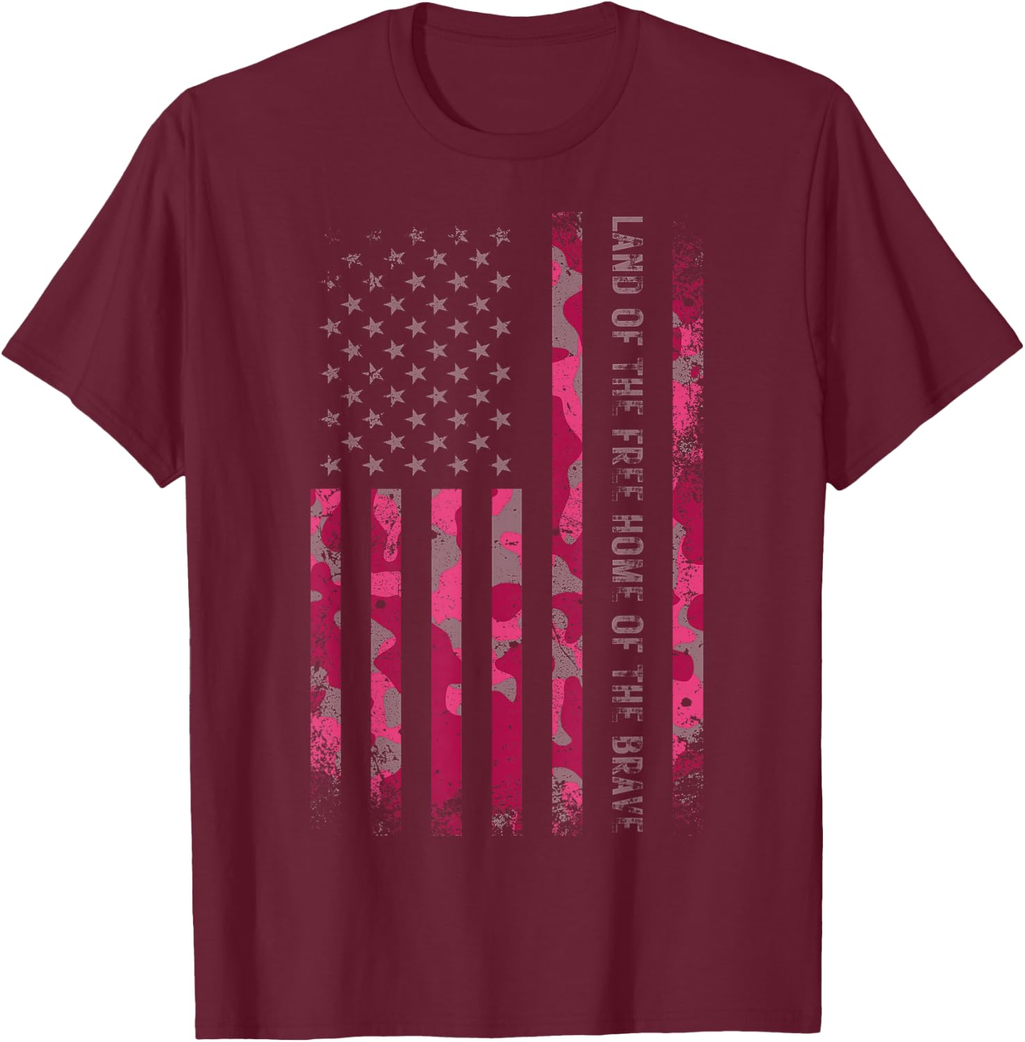 Pink Camo USA Flag Military Camouflage Distressed Grunge T-Shirt - T-Shirt | Maroon
