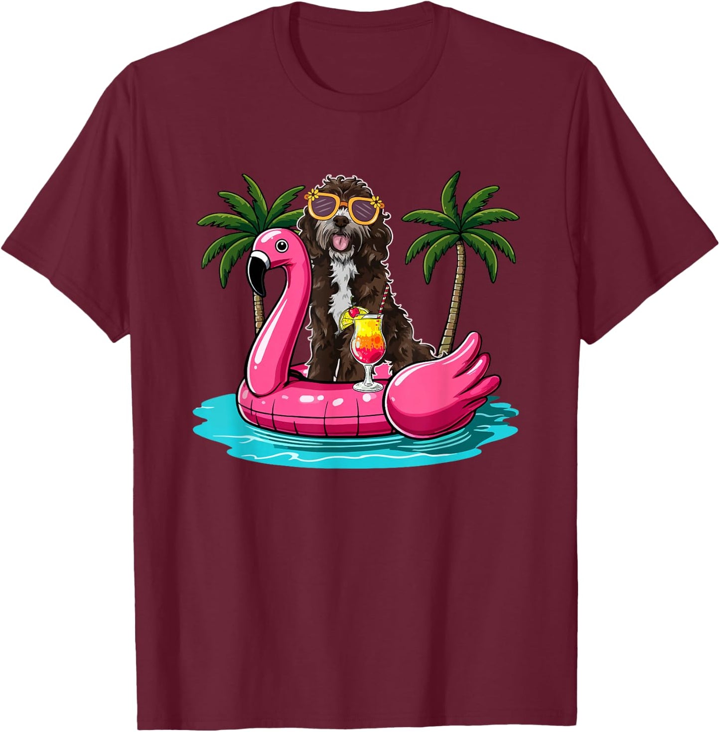 Sproodle Sunglasses On Flamingo Cute Float Costume Summer T-Shirt - T-Shirt | Maroon