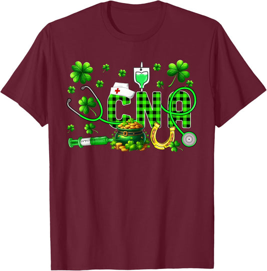 CNA Nurse Stethoscope Shamrocks Lucky Patrick's Day Coin T-Shirt - T-Shirt | Maroon