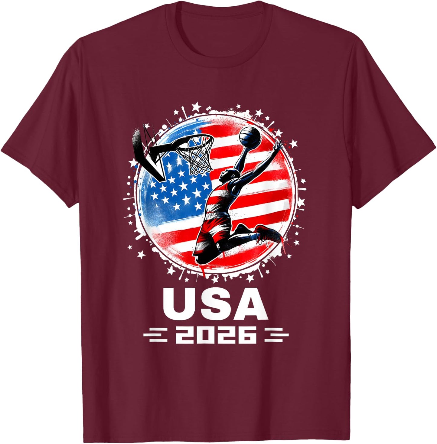 Basketball USA Go USA Team USA Flag 2026 Basketball T-Shirt - T-Shirt | Maroon