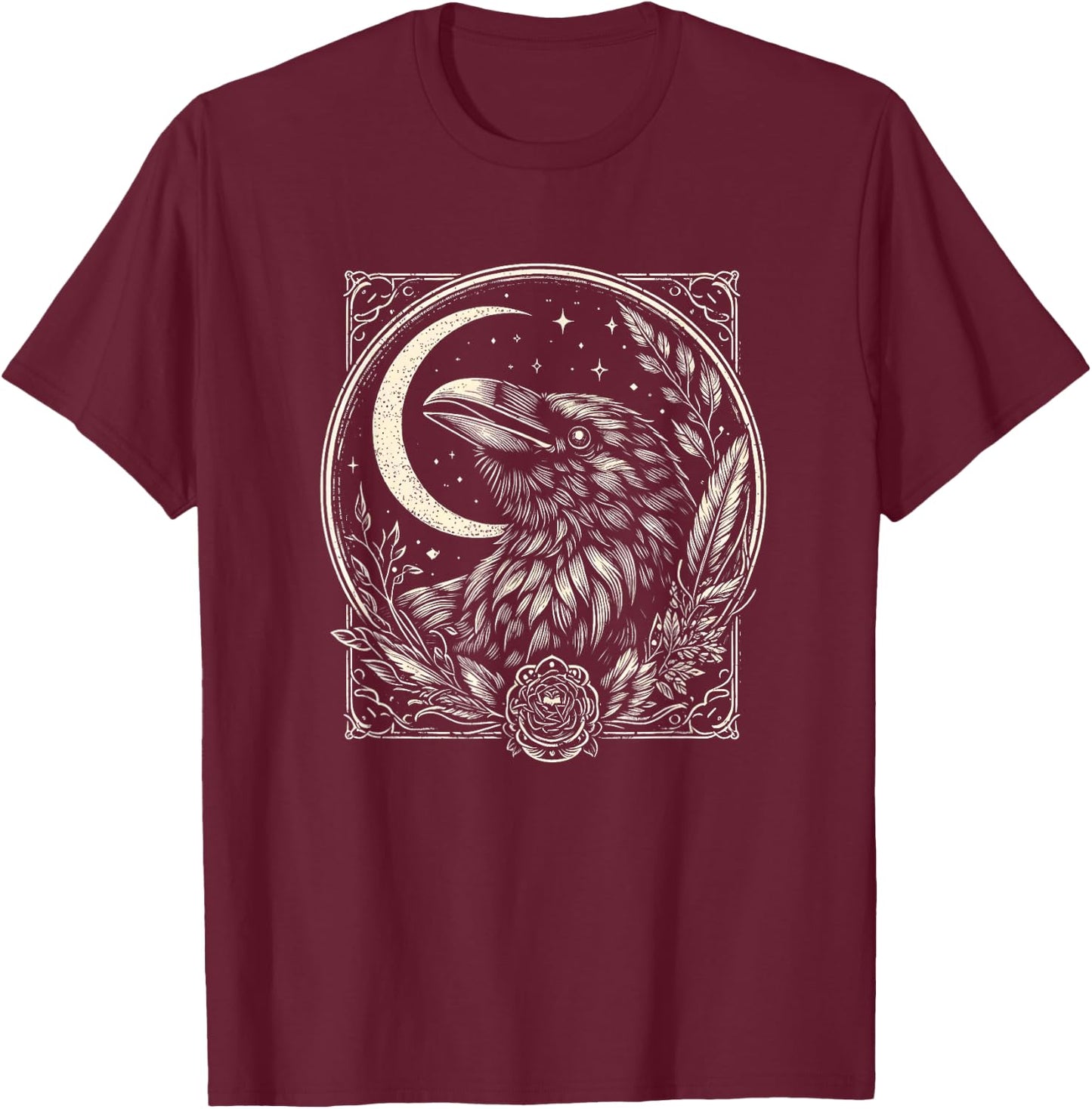 Raven Face Art Crow Design And Men T-Shirt - T-Shirt | Maroon