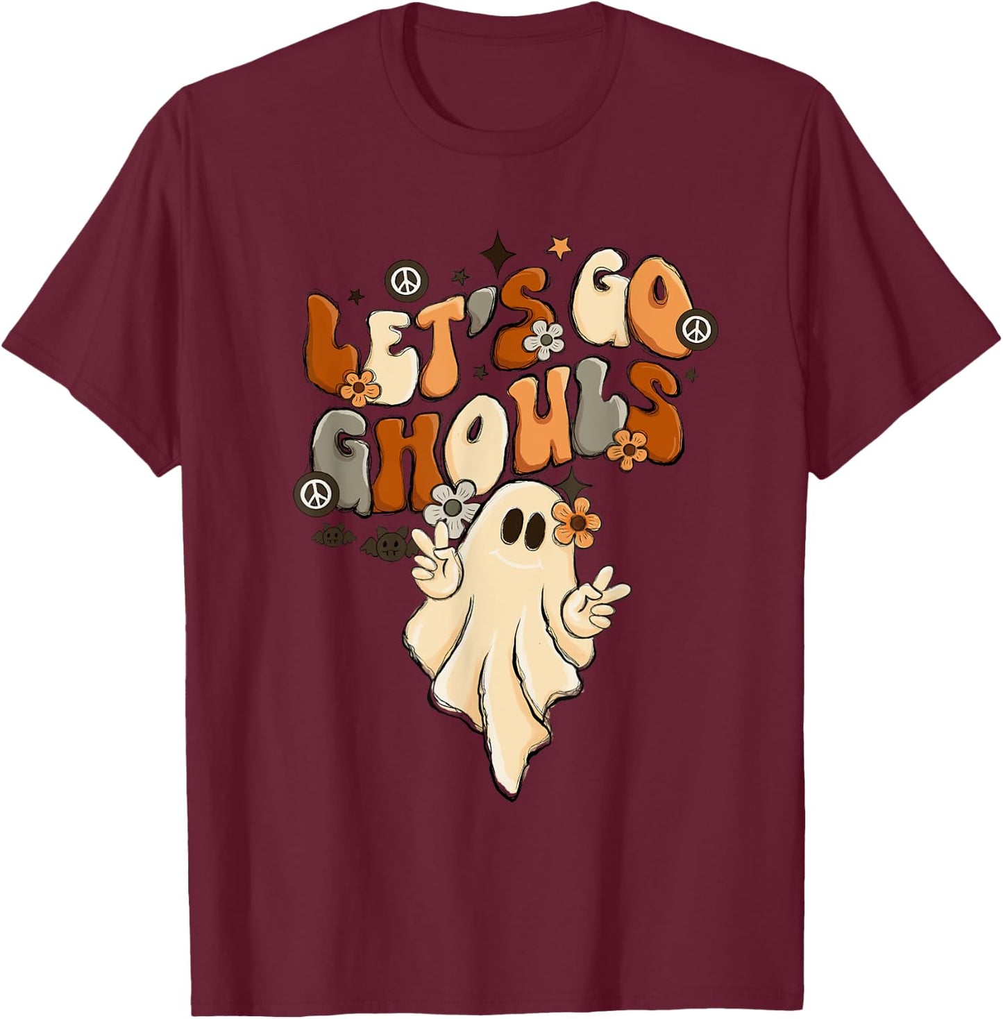 Retro Groovy Let's Go Ghouls Halloween Ghost Outfit Costumes T-Shirt - T-Shirt | Maroon