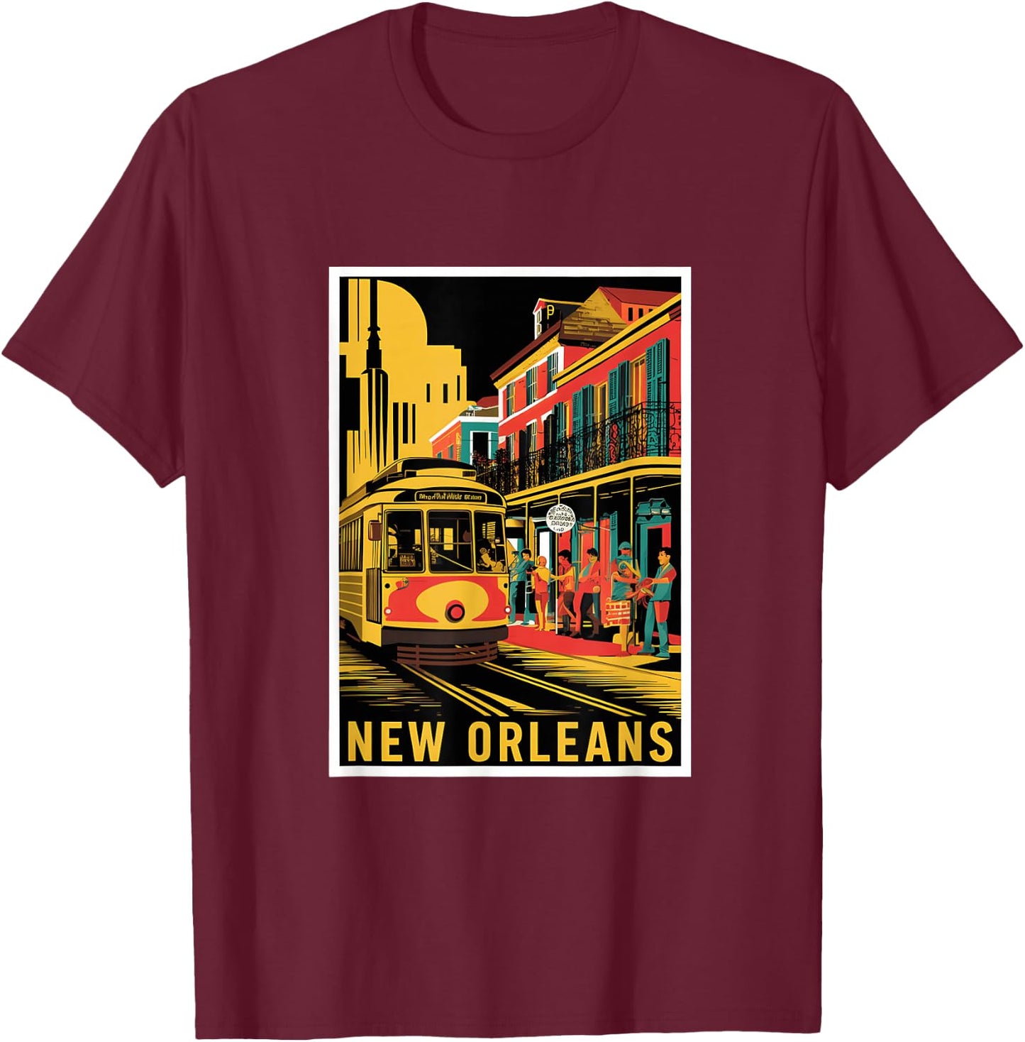 New Orleans Streetcar Retro Vintage Travel Design T-Shirt - T-Shirt | Maroon