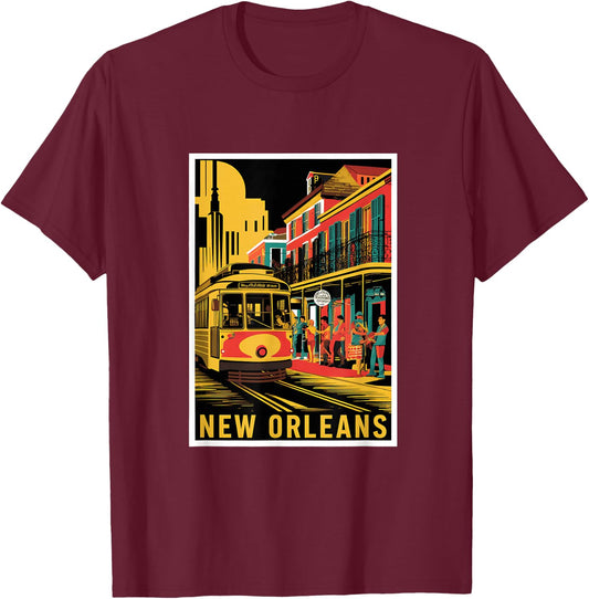 New Orleans Streetcar Retro Vintage Travel Design T-Shirt - T-Shirt | Maroon