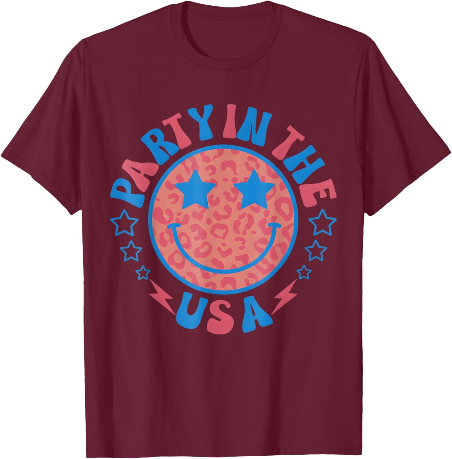 Party in the USA 4th of July Preppy Smile T-Shirt - T-Shirt | Maroon