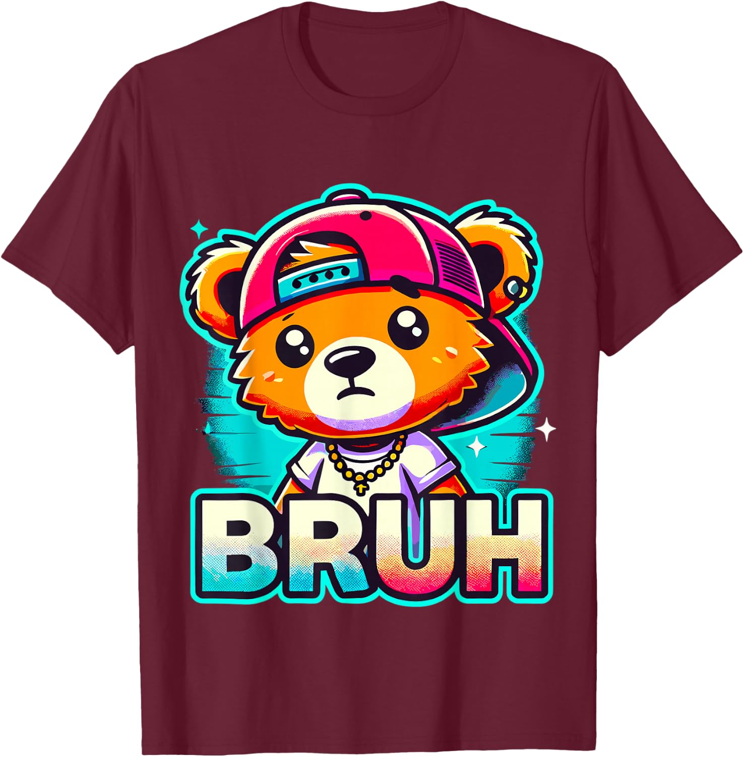Hip Hop Teddy Bear Bruh T-Shirt - T-Shirt | Maroon