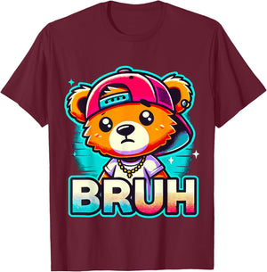 Hip Hop Teddy Bear Bruh T-Shirt - T-Shirt | Maroon