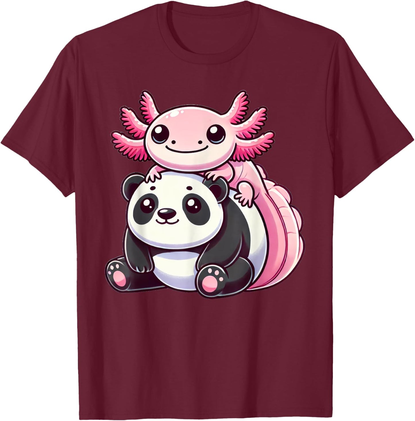 Anime Kawaii Axolotl Panda Bear T-Shirt - T-Shirt | Maroon