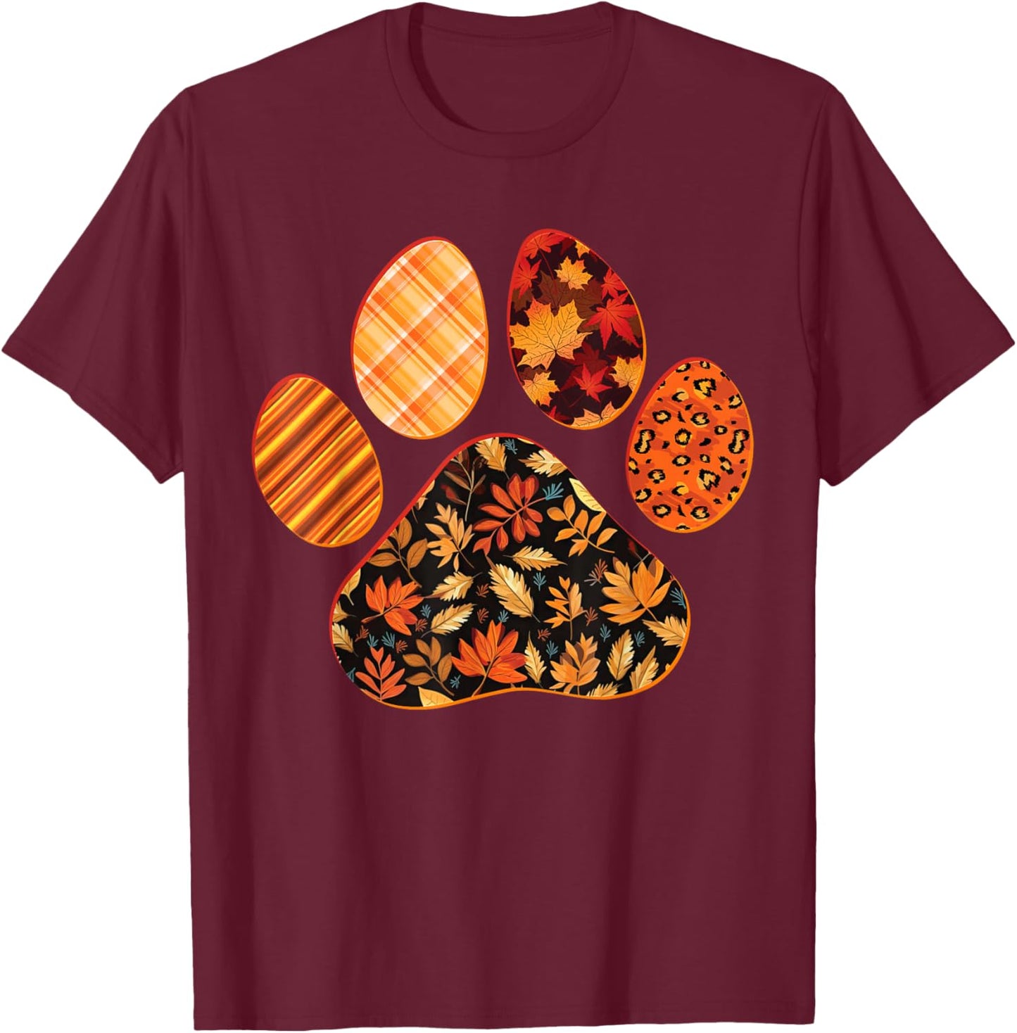 Dog Paw Print Maple Leaf Autumn Fall Leaves Season Dog Lover T-Shirt - T-Shirt | Maroon