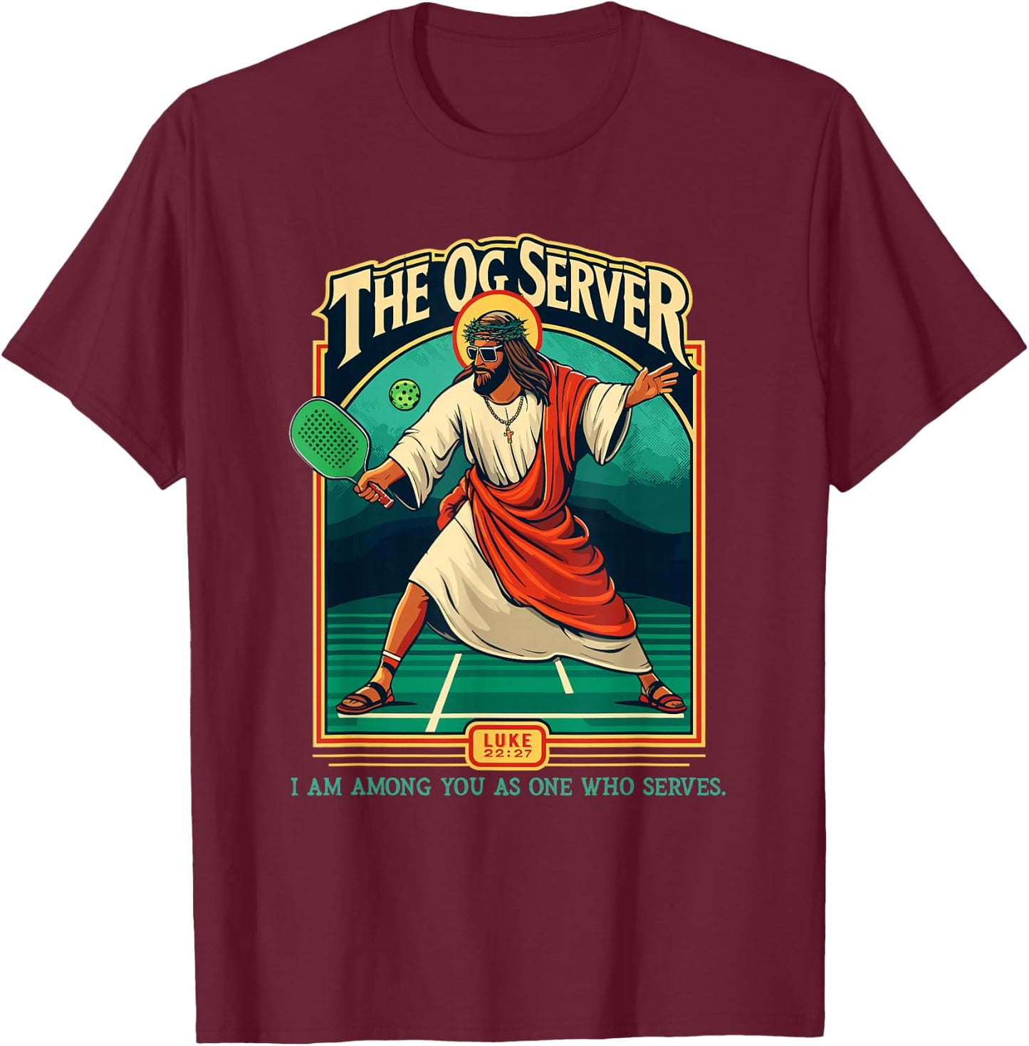 Christian Pickleball Jesus OG Server Religious Player T-Shirt - T-Shirt | Maroon