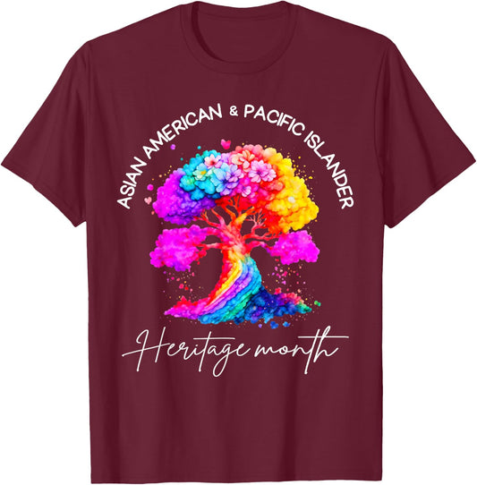 Asian American Pacific Islander Heritage Colorful Tree T-Shirt - T-Shirt | Maroon