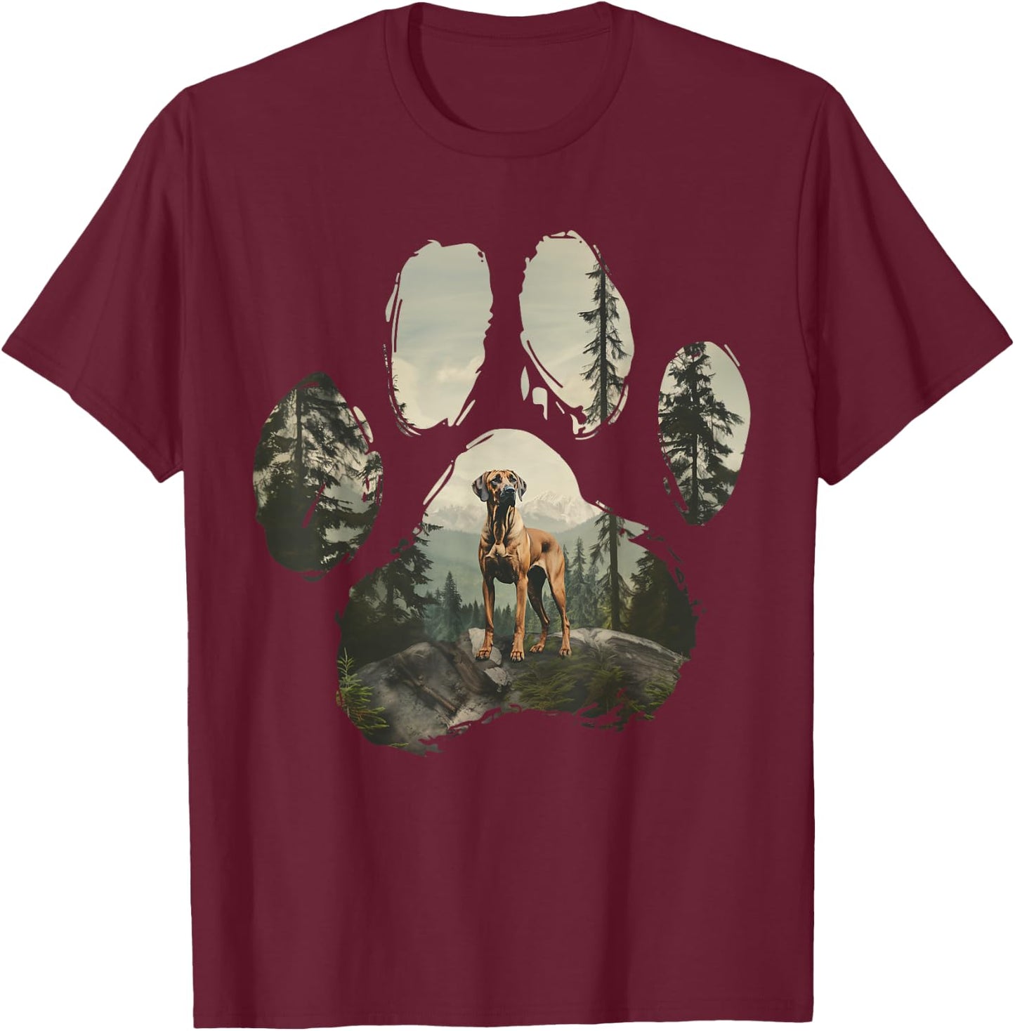 Rhodesian Ridgeback Mountain Paw Design Dog Mom Dad T-Shirt - T-Shirt | Maroon