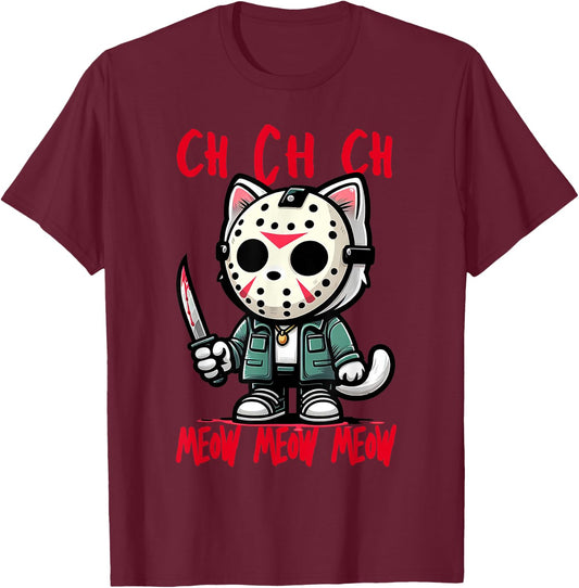 Ch Ch Ch Meow Meow Meow Friday Halloween Costume Funny Cat T-Shirt - T-Shirt | Maroon