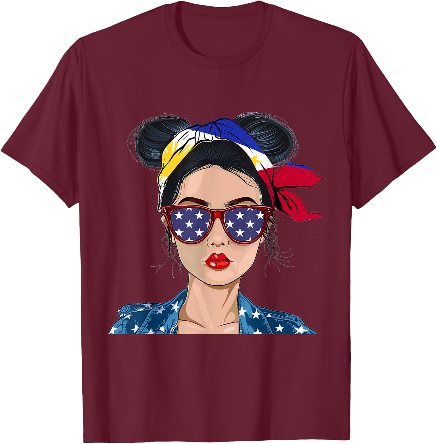 Filipina Flag Souvenirs Woman American Dress Hat Philippines T-Shirt - T-Shirt | Maroon