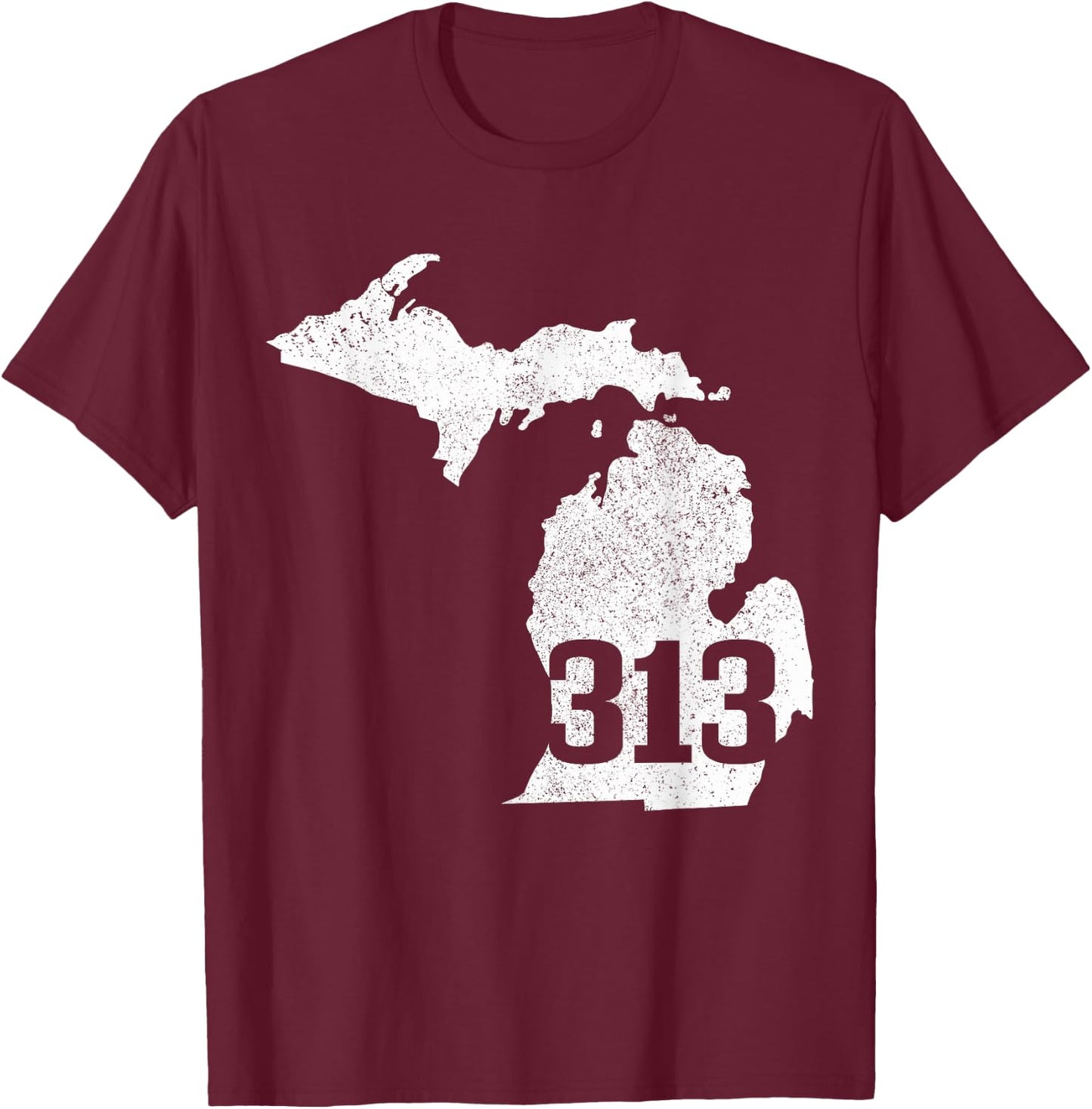 Detroit 313 Area Code Michigan Map State Sentiment Vintage T-Shirt - T-Shirt | Maroon