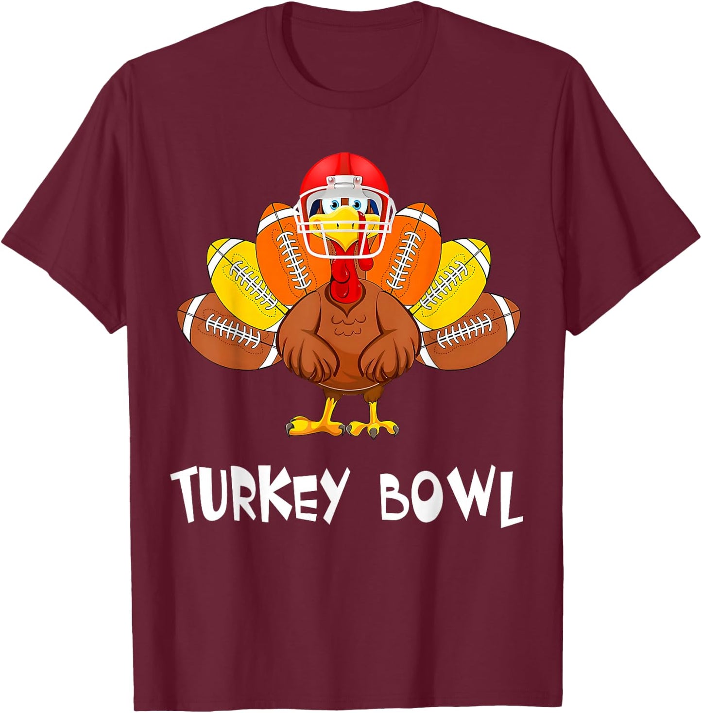 Funny Turkey American Football Bowl Thanksgiving T-Shirt - T-Shirt | Maroon