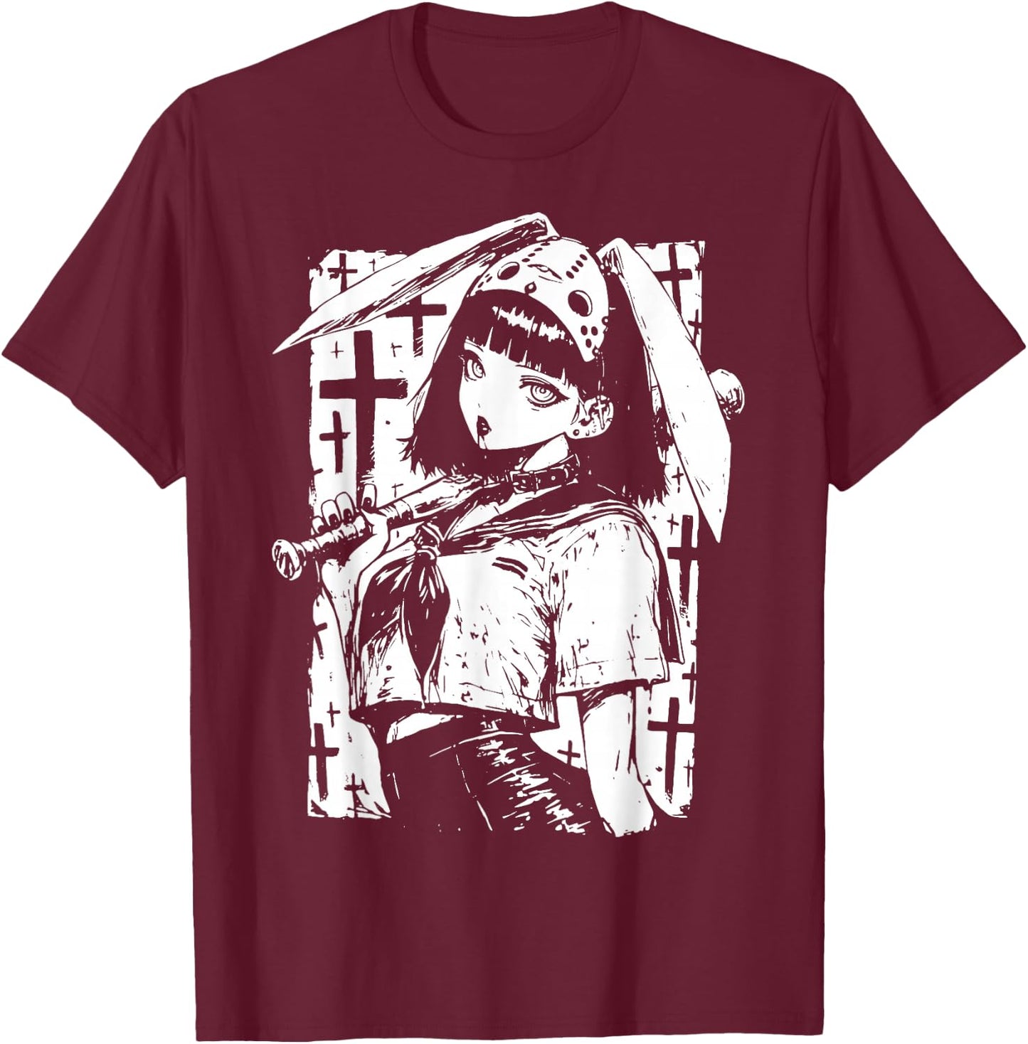 Creepy Horror Bunny Girl Anime Manga Alt Kawaii Harajuku T-Shirt - T-Shirt | Maroon