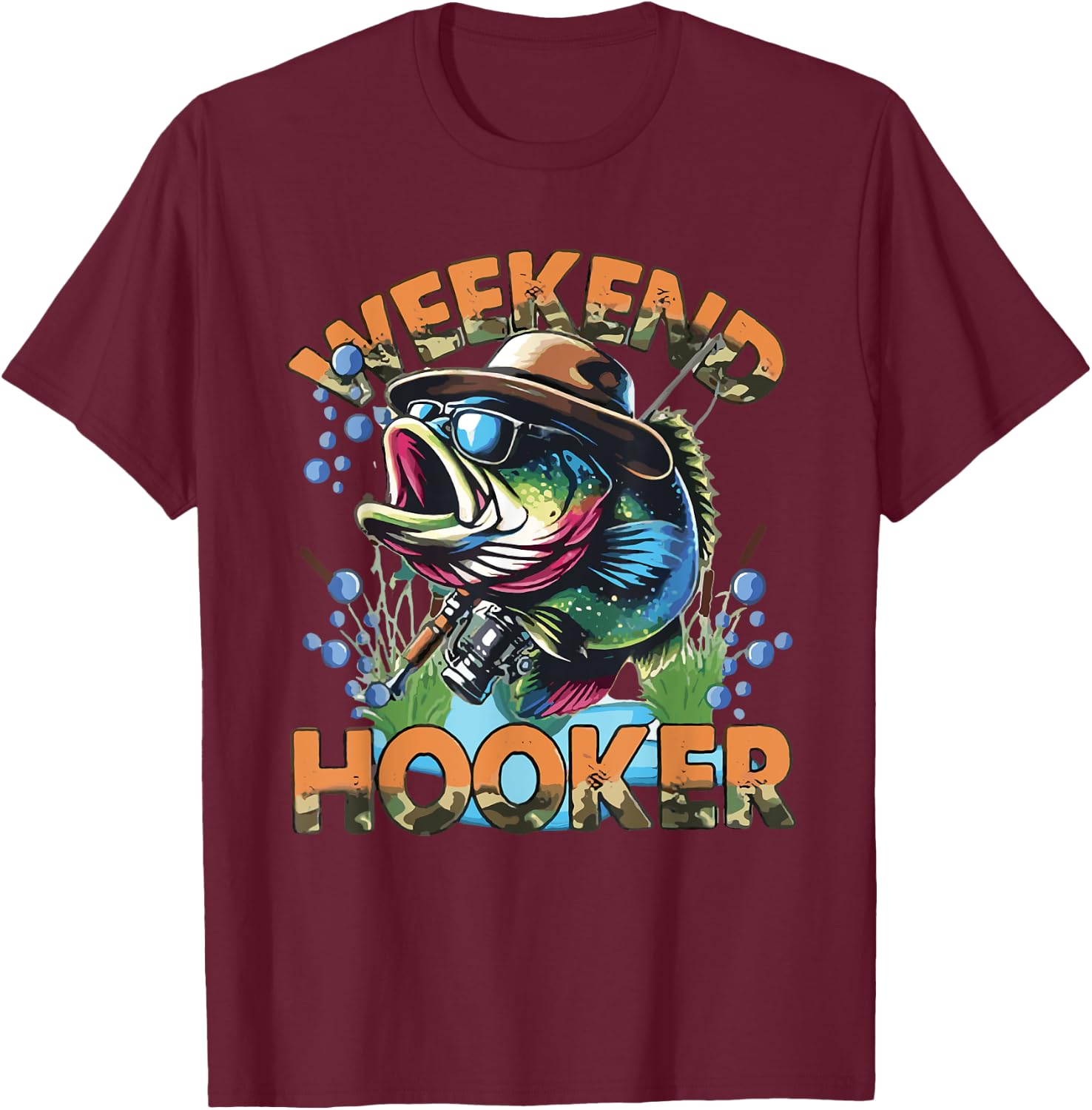 Weekend Hooker Colorful Fishing T-Shirt - T-Shirt | Maroon