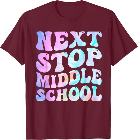 Next Stop Middle School Groovy Elementary School Graduation T-Shirt - T-Shirt | Maroon