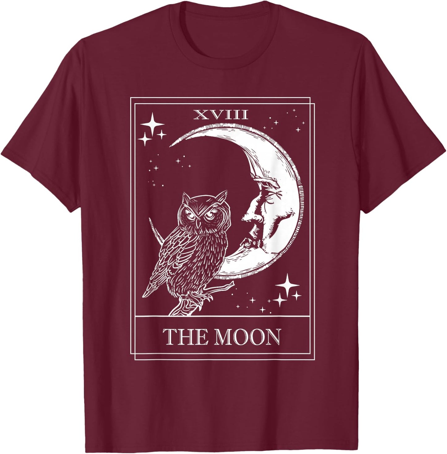 Goth Tarot Card crescent moon XVIII 18 with Owl T-Shirt - T-Shirt | Maroon