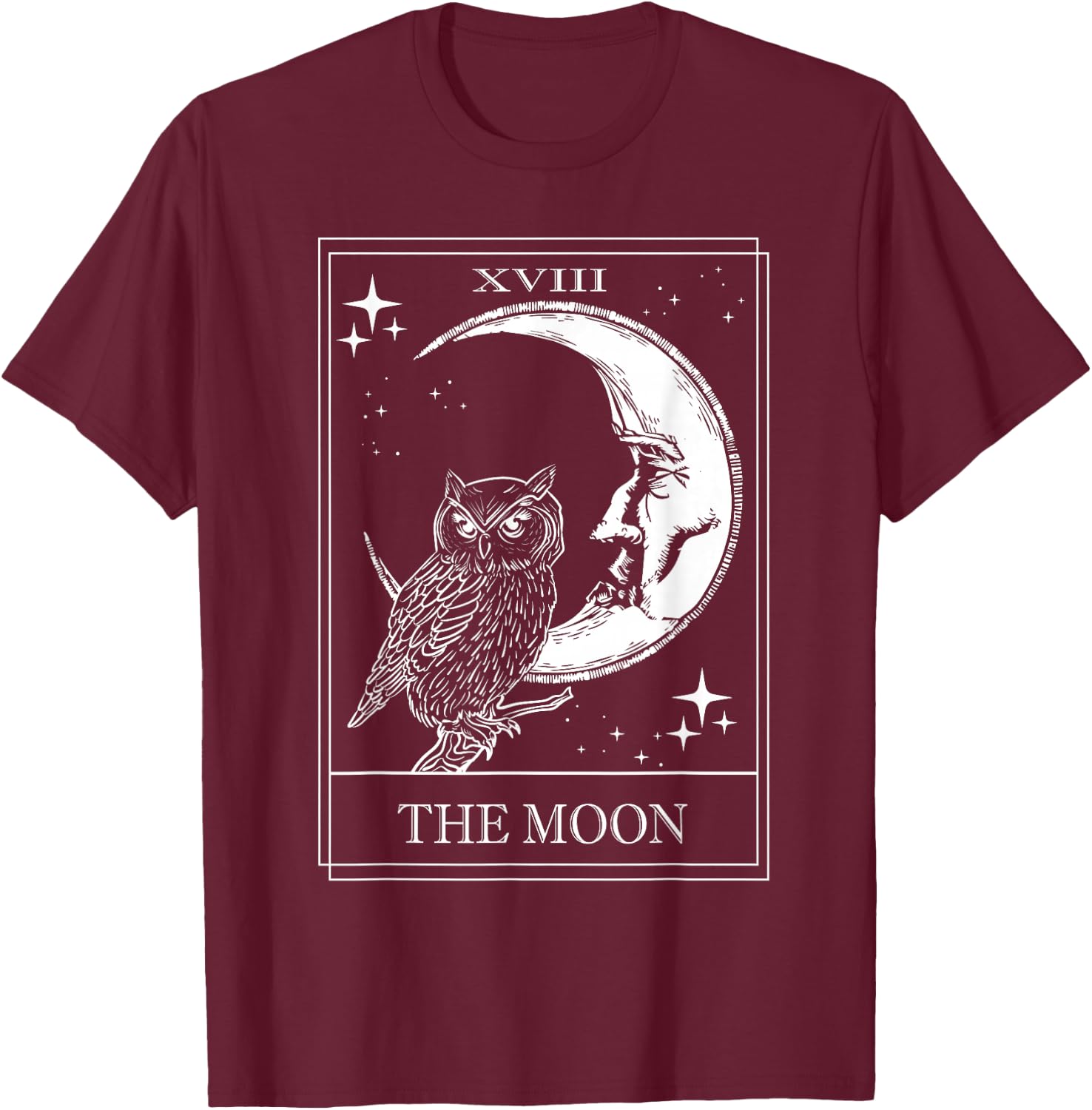Goth Tarot Card crescent moon XVIII 18 with Owl T-Shirt - T-Shirt | Maroon