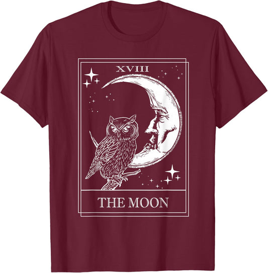 Goth Tarot Card crescent moon XVIII 18 with Owl T-Shirt - T-Shirt | Maroon