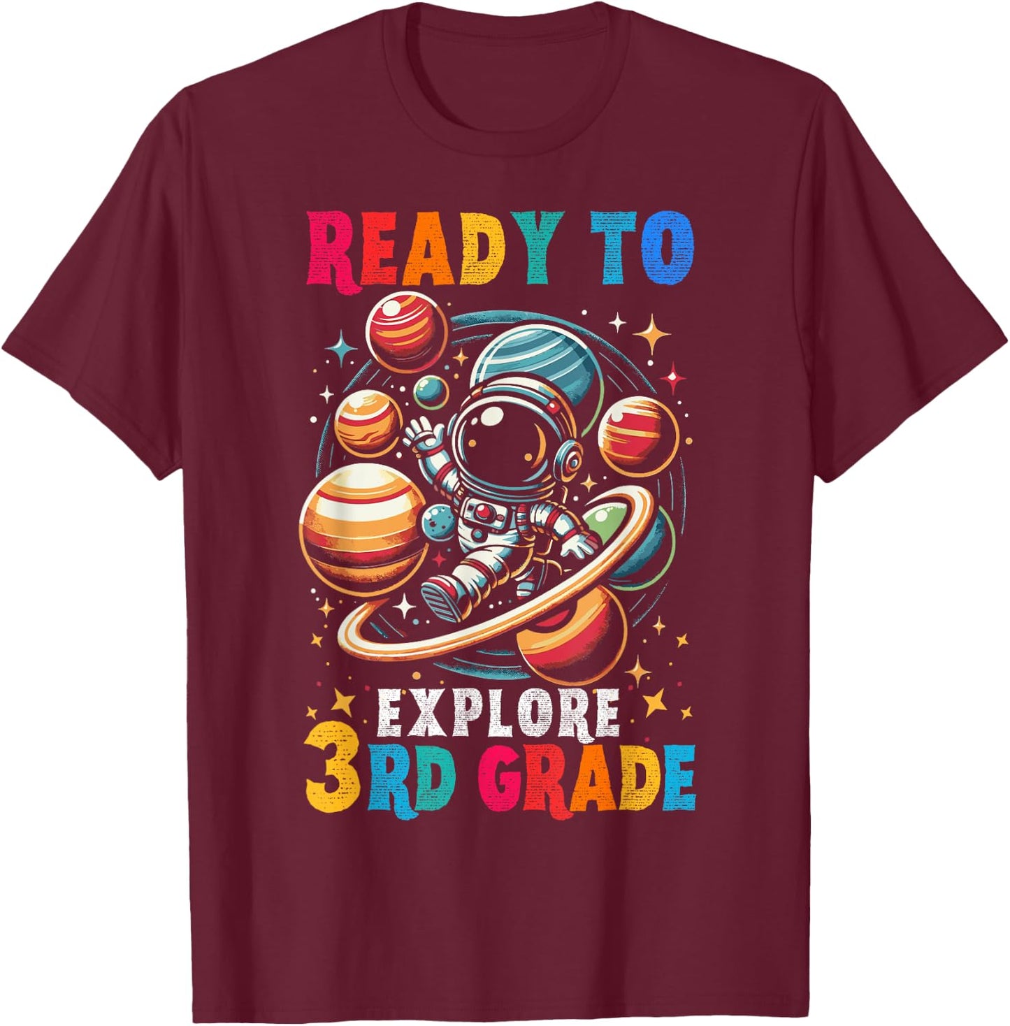 First day Kids Welcome back to School Astronaut 3rd grade T-Shirt - T-Shirt | Maroon