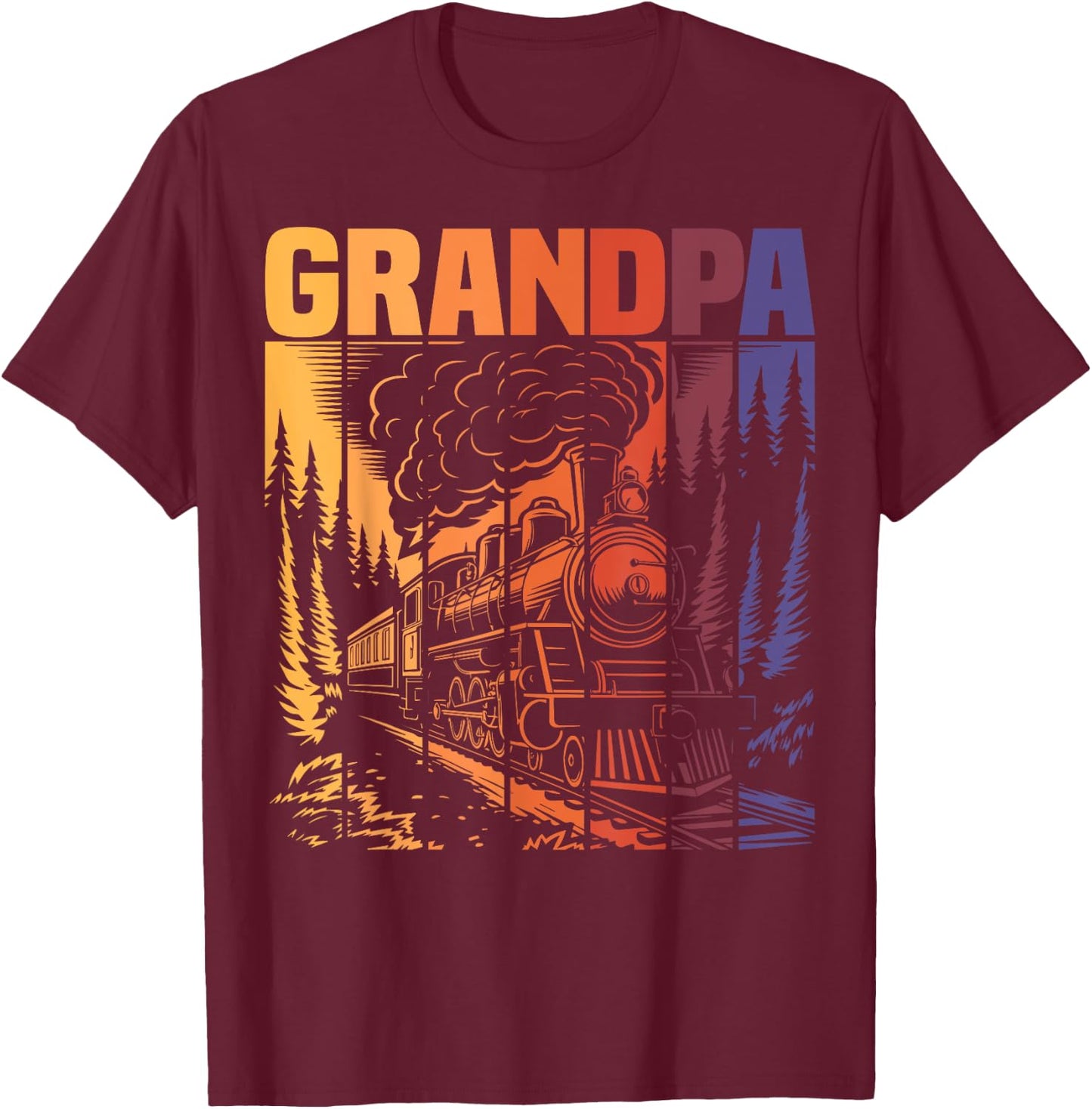 Grandpa Matching Family Railroad Retro Train Birthday Party T-Shirt - T-Shirt | Maroon