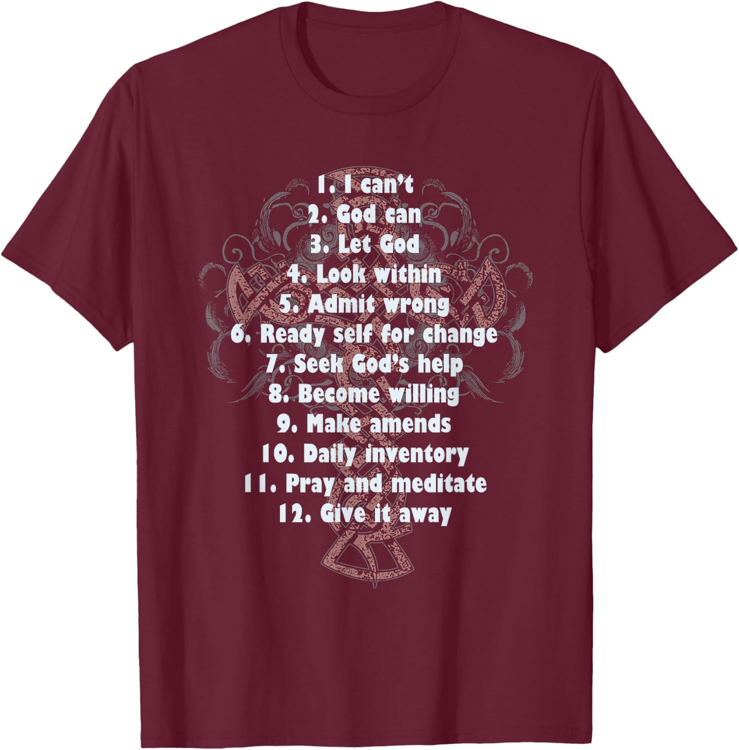 philosophy Celebrate Recovery Christian Cross 12 Step Guide - , Black, Small, Short Sleeve, Classic Fit, Cotton 90% Polyester 10% T-Shirt - T-Shirt | Maroon